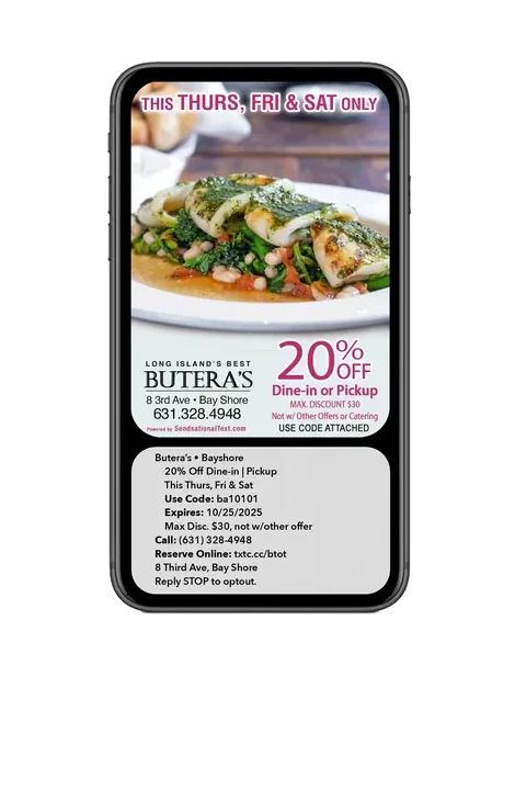 Picture-message coupon Sendsational designed for Butera’s